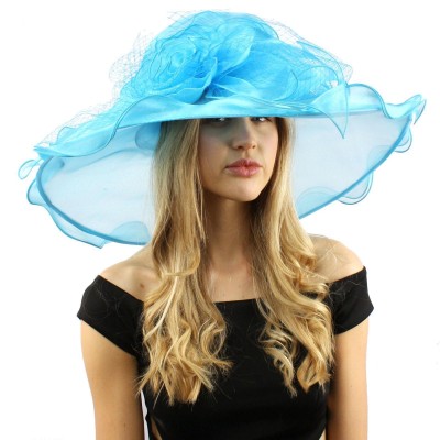 Dramatic Big Flower Netting Derby Floppy Organza Wide Brim 7" Dress Hat  eb-32332963